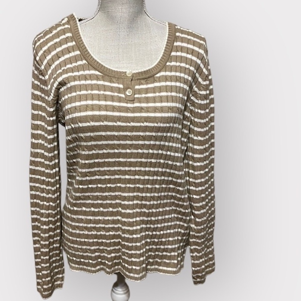 Liz Claiborne tan and white stripe sweater, sz XL